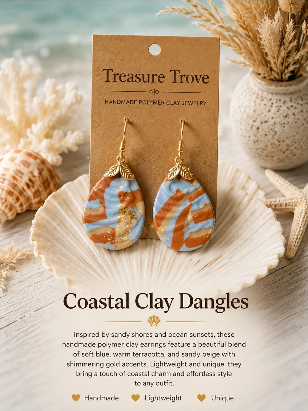 Treasure Trove Coastal Clay Dangle Earrings - Blue & Terracotta